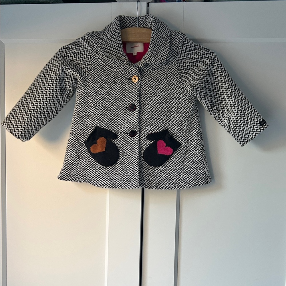 Catimini Paris Black and White Herringbone Pea Coat size 3T Girls